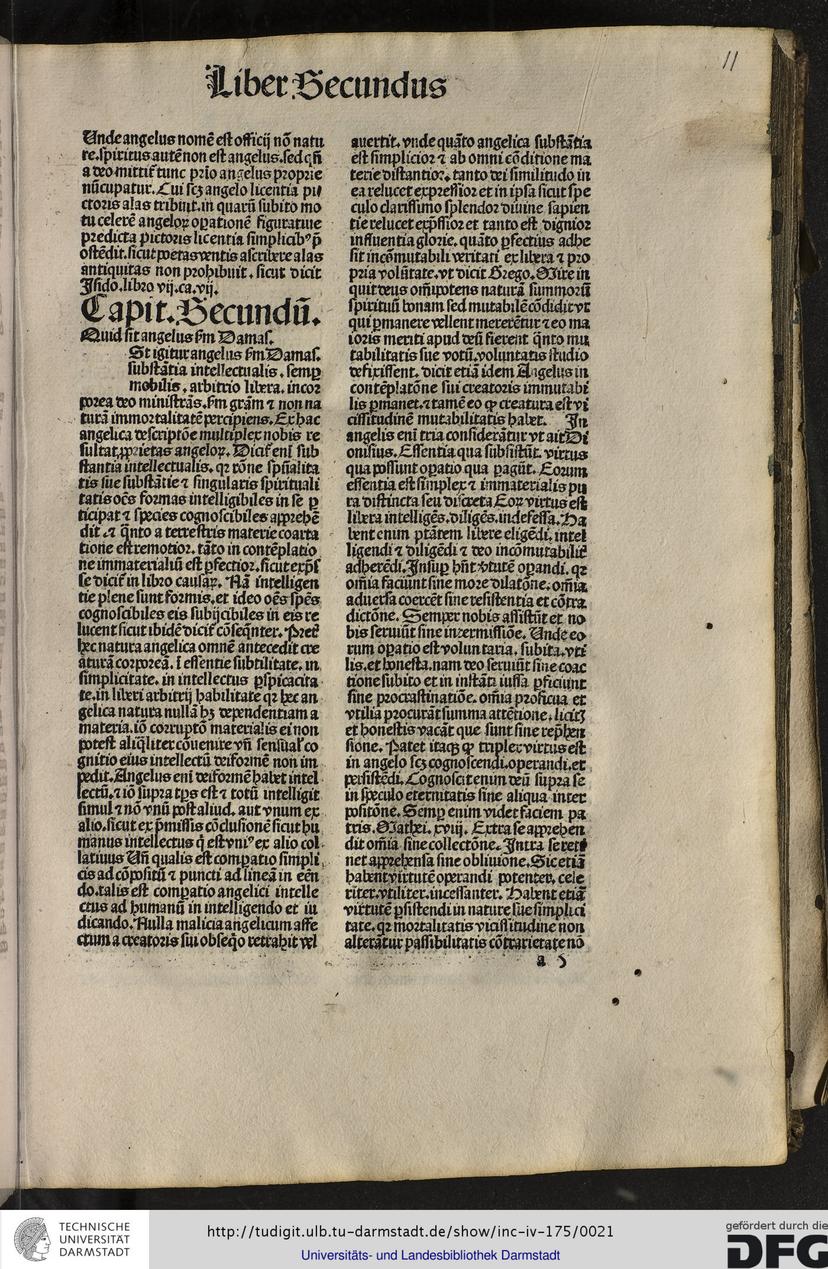 Opening of Liber secundus, De proprietatibus angelorum