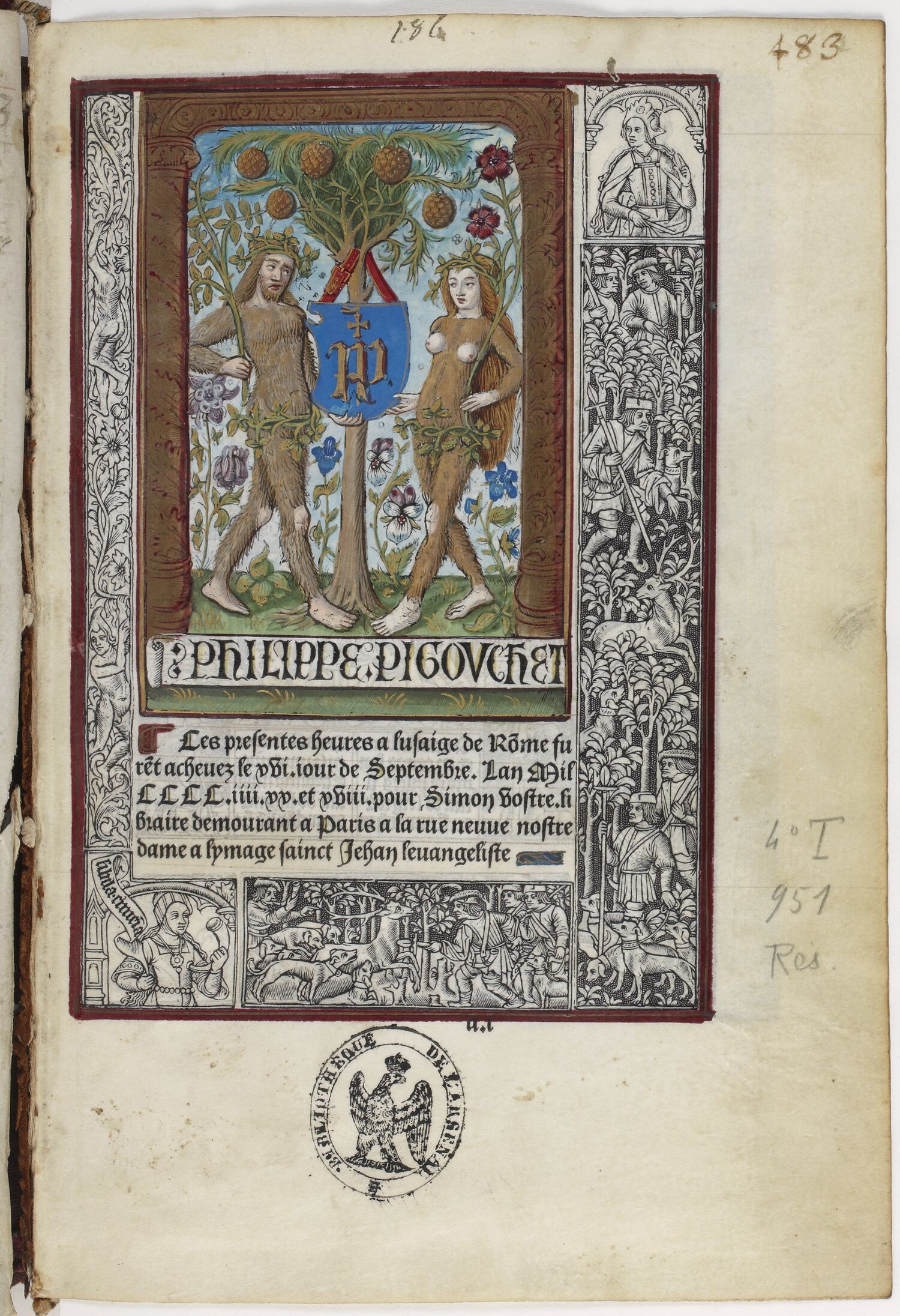 Title page with Pigouchet's Adam and Eve device