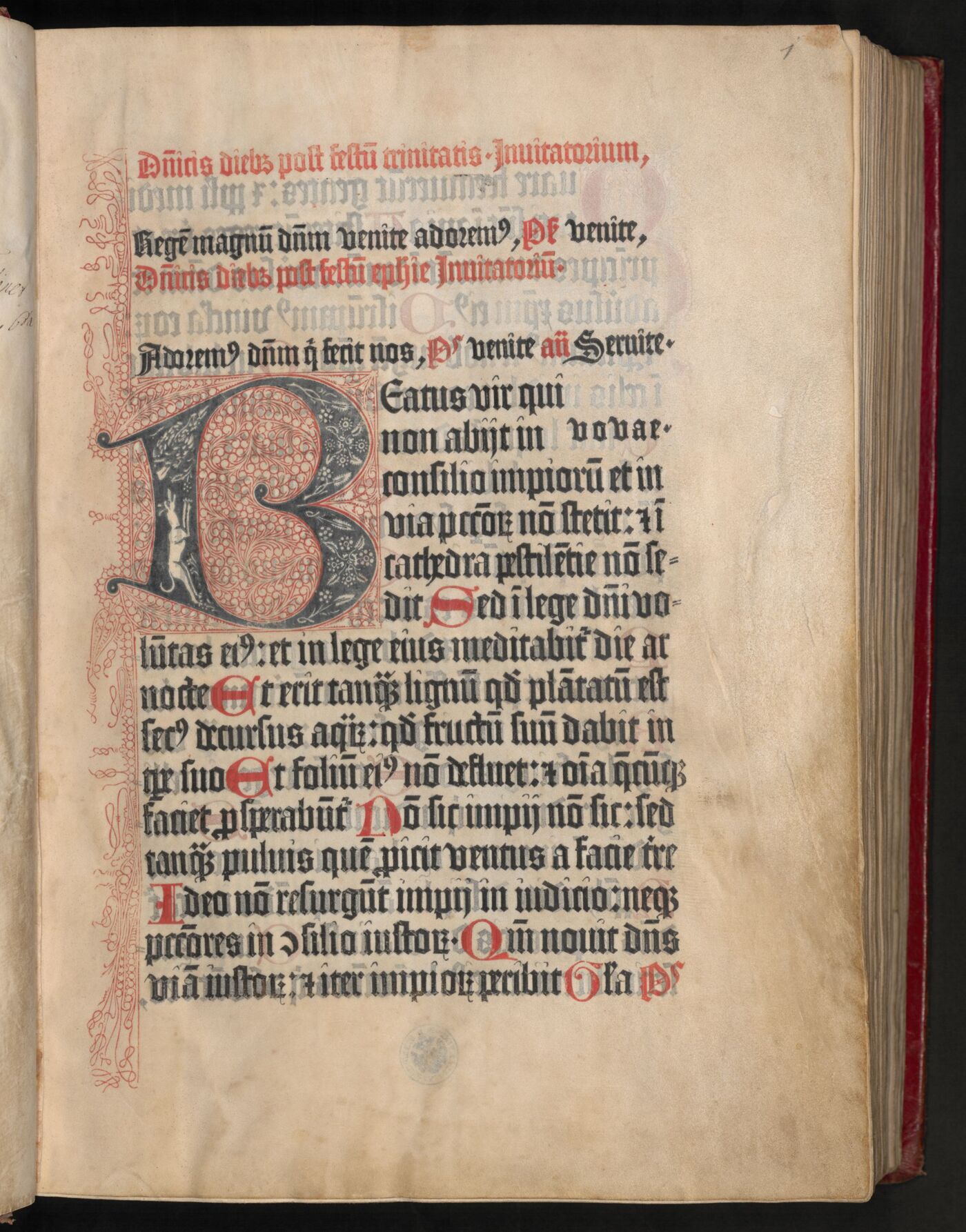 Beatus vir opening with the great two-colour initial B