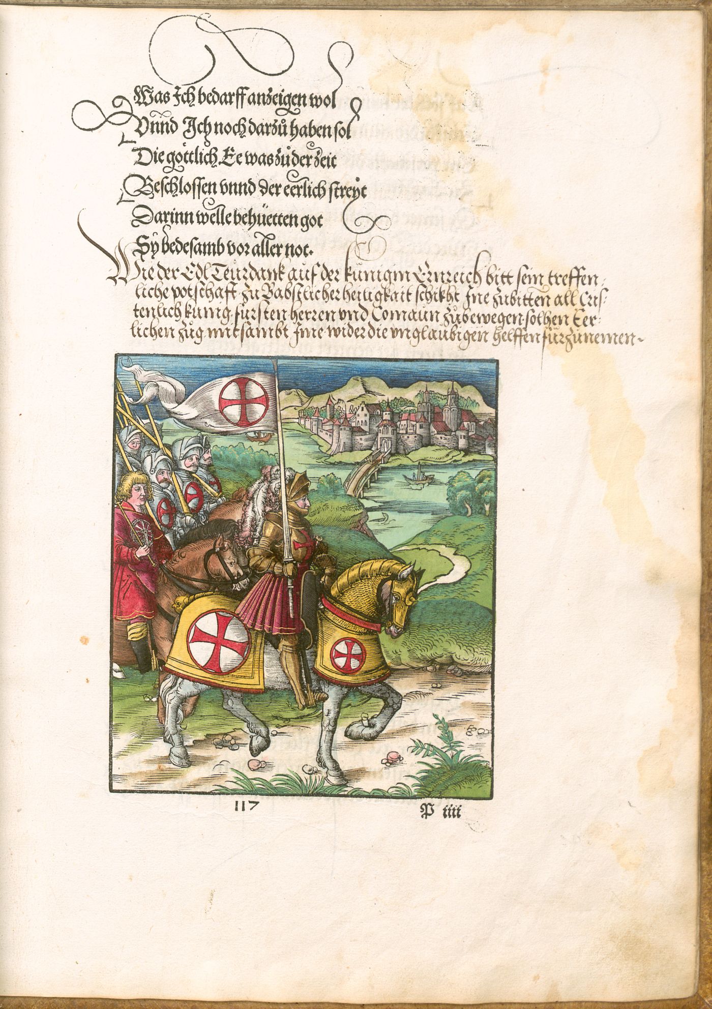 Theuerdank as armored knight on horseback