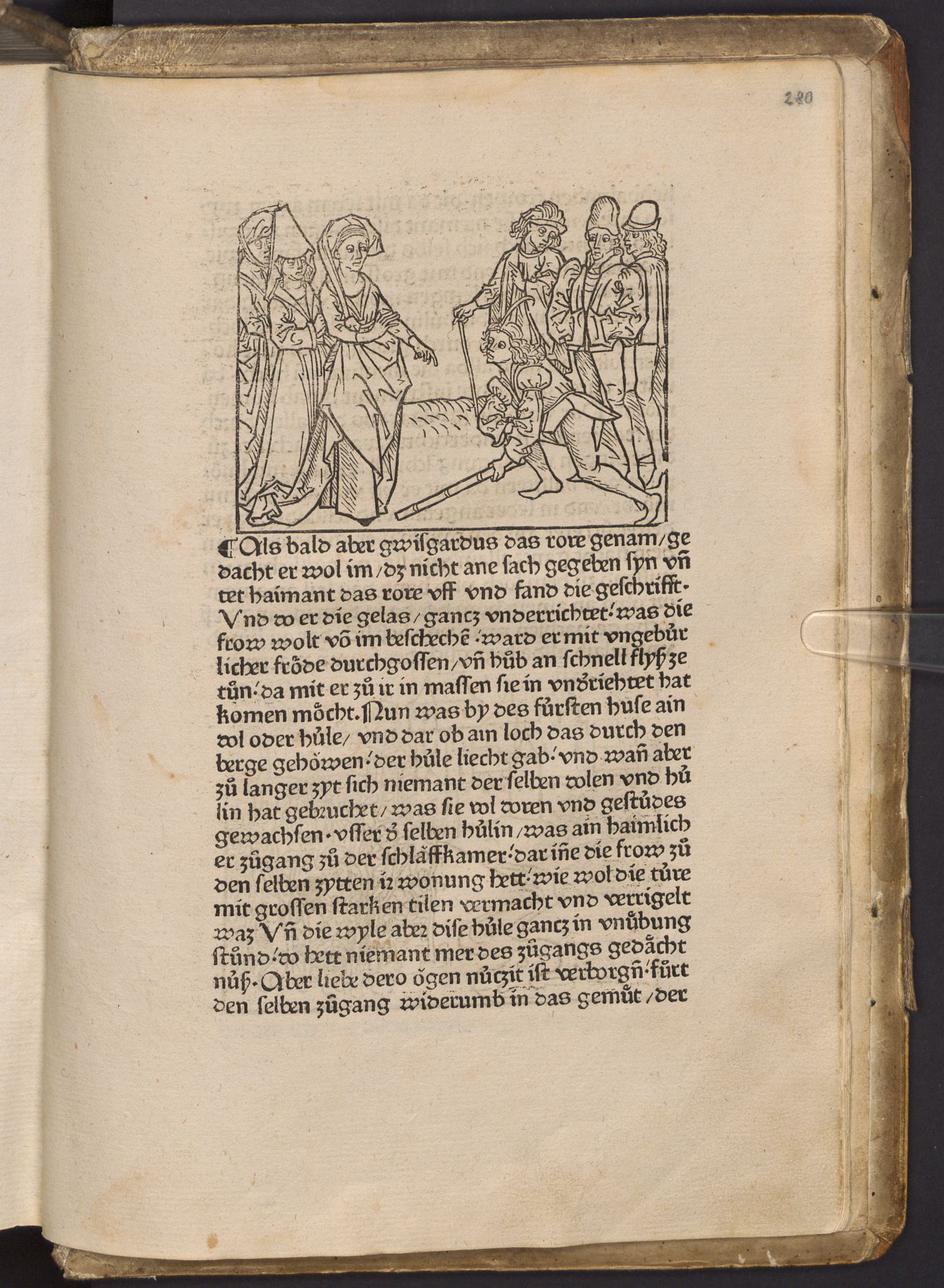 Narrative fable woodcut with figures